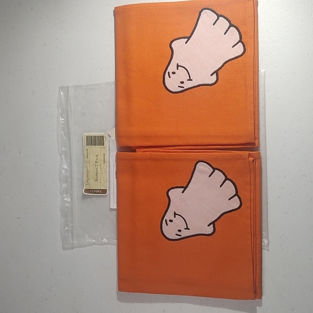 2 Longaberger Orange Ghost Fabric Napkins New In Package - Picture 1 of 6